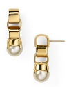 kate spade new york styles classic simplicity with this pair of stud earrings, cast in 12 karat gold plate and accented by a delicate hanging pearl.