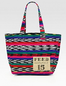 Vibrant and colorful, this eye-catching cotton tote will add cultural flair to any look. Each FEED Guatemala Bag is handcrafted with traditional Ikat fabrics and provides 15 school meals. Double top handles, 9½ dropOpen topOne inside open pocketOrganic cotton and natural burlap lining12W X 12H X 5DImported Vibrant and colorful, this eye-catching cotton tote will add cultural flair to any look. Each FEED Guatemala Bag is handcrafted with traditional Ikat fabrics and provides 15 school meals. Double top handles, 9½ dropOpen topOne inside open pocketOrganic cotton and natural burlap lining12W X 12H X 5DImported