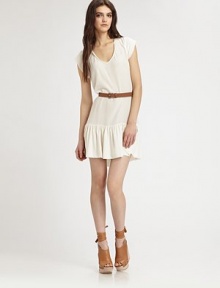 This sweet, belted silhouette is rendered in supple, finespun silk.V necklineCap sleevesDrop waist with gathered skirtIncluded beltAbout 22 from natural waistSilkDry cleanImportedModel shown is 5'9½ wearing US size Small. 