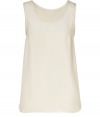 Sleeveless and stylish bright silk top - Classic cut in a beautiful, basic white - Slim, slightly flared silhouette -  Round neck and moderately wide straps - Back cut slightly longer than front for movement - Pair with leather leggings, boyfriend blazer and platform boots