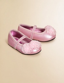 Precious ballet flats rendered in shiny faux leather with decorative flower on the vamp and elastic grosgrain strap in a classic Mary Jane silhouette.Elastic vampFaux leather upperFaux leather liningRubber solePadded insoleImported Precious ballet flats rendered in shiny faux leather with decorative flower on the vamp and elastic grosgrain strap in a classic Mary Jane silhouette.Elastic vampFaux leather upperFaux leather liningRubber solePadded insoleImported
