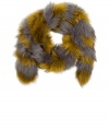 Opulent accessories are de rigueur this season, and Steffen Schrauts silver raccoon scarf adds a lusciously luxe touch to any ensemble - Elegant and on trend in a silver and mustard stripe - Shorter stole cut drapes around the neck - The ideal addition to streamlined fall looks - Pair with everything from business suit and sheath dresses to cashmere pullovers and leather jackets