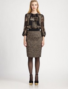 Textural tweed, tailored in a classic pencil silhouette and finished with a wide, grosgrain ribbon waistband.Grosgrain waistbandBack ventConcealed back zipFully linedAbout 25 from natural waist26% viscose/22% wool/16% polyester/11% cotton/9% polyamide/8% alpaca/4% linen/4% mohairDry cleanMade in France of imported fabricModel shown is 5'11 (180cm) wearing US size Small. Textural tweed, tailored in a classic pencil silhouette and finished with a wide, grosgrain ribbon waistband.Grosgrain waistbandBack ventConcealed back zipFully linedAbout 25 from natural waist26% viscose/22% wool/16% polyester/11% cotton/9% polyamide/8% alpaca/4% linen/4% mohairDry cleanMade in France of imported fabricModel shown is 5'11 (180cm) wearing US size Small.