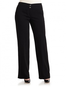 THE LOOKEssential crepe pants with a straight, relaxed legWide waistband, elasticized in backTwo-button closeZip flyAngled front pockets with topstitched edgingStraight, easy legUnfinished hemTHE FITRise, about 10Inseam, about 36THE MATERIAL71% triacetate/29% polyesterCARE & ORIGINDry cleanImported