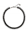 Contemporary chic. Featuring colored glass and resin accents, Monet's sleek collar necklace is a modish, modern accent. Set in silver tone mixed metal. Approximate length: 16 inches + 2-inch extender.