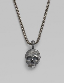 An antiqued skull pendant is crafted from pure sterling silver and hangs from a titanium box-chain necklace. From the Waves Collection Sterling silver Titanium chain, about 22 long Lobster clasp Imported 