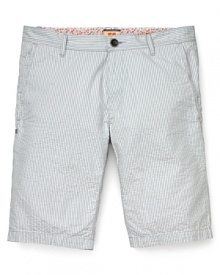 Classic seersucker shorts bring an air of tradition to your look, but BOSS Orange makes it modern with an innovative silhouette and a contrast trim interior waist. Classic seersucker shorts bring an air of tradition to your look, but BOSS Orange makes it modern with an innovative silhouette and a contrast trim interior waist.