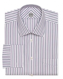 Stripes line up for streamlined boardroom style on this essential Ike Behar dress shirt. Stripes line up for streamlined boardroom style on this essential Ike Behar dress shirt.