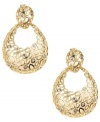 80s-inspired style with a modern spin. Jones New York's dramatic doorknocker earrings combine asymmetrical cut-out shapes with round-cut crystals. Crafted in gold-plated mixed metal. Approximate drop: 2 inches.