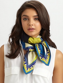 Weightless silk in a graphic print inspired by the brand's Mediterranean history. SilkAbout 36 X 36Dry cleanMade in Italy Weightless silk in a graphic print inspired by the brand's Mediterranean history. SilkAbout 36 X 36Dry cleanMade in Italy