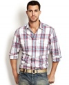 The casual style of this tartan plaid shirt from Nautica will fill out your weekend wardrobe.