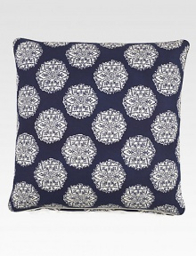 A print of lacy medallions takes a new view of tradition, in a hand-block print with hand-stitched edging.Hidden zip closure20 X 20Linen/cottonMachine washImported