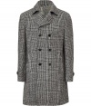 Bring old-fashioned elegance to your workweek look with this urbane-cool checked coat from Etro - Large spread collar, long sleeves with belted cuffs, double-breasted silhouette with front button placket, slit pockets, back vent with button - Wear with a slim suit, brogues, and a fedora
