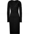 Luxurious dress in fine black rayon stretch - An ultra mega elegant LBD - Stunning, body-hugging sheath cut, with high, rounded neckline and long, slim sleeves - Glam appliqu? trim - The skirt has a typical pencil cut, tight, knee length - Sophisticated and sexy, stylish and elegant, a dream of a dress for exciting evening events - Wear with booties, pumps, gladiator sandals