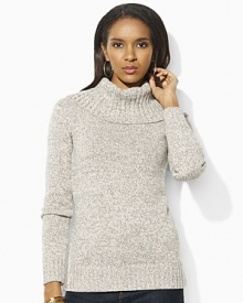 Knit from super-soft cotton-blend yarns in a textural ragg pattern, the Kanu sweater exudes chic sophistication with a slouchy turtleneck collar for effortless style.