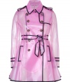 Stay stylish in the rain with a kick of sartorial sass in Valentino R.E.Ds clear petunia raincoat, detailed with black trim and a fun flounce for playfully chic results we love! - Classic trench styling, double-breasted button-down front, transparent - Fitted and flared silhouette - Pair with a bright umbrella and high-heel rain boots