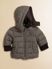 A reversible wool topper with detachable hood, stand collar and side pockets in a puffer silhouette.Detachable hoodStand collarLong sleevesFull zip-frontSide slash pocketsRibbed collar and cuffsFully linedWoolMachine washImported