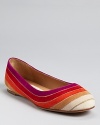 A rainbow of rich fall hues lights up a chic suede flat, dressed up with golden chain details. From Salvatore Ferragamo.