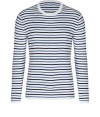 With a nautical mix of white, navy and blue, Vinces cotton crewneck is a timeless choice perfect for city and seaside looks alike - Round neckline with fine ribbed trim, long sleeves - Slim fit - Wear with jeans and loafers, or cargo shorts and flip-flops