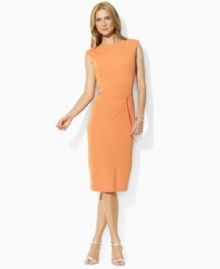 Classic lines define a sleek petite jersey dress from Lauren by Ralph Lauren, tailored in a sleeveless silhouette with a chic boatneck and slender ties at the waist. (Clearance) Classic lines define a sleek petite jersey dress from Lauren by Ralph Lauren, tailored in a sleeveless silhouette with a chic boatneck and slender ties at the waist. (Clearance)