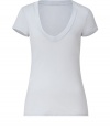 Stylish t-shirt in fine, pure pale grey cotton - Soft yet durable material feels great against the skin - A genius basic from cult LA label James Perse - Feminine silhouette is slightly fitted and tapers gently at waist - Short sleeves and flattering, deep v-neck with wide piping - A versatile go-to ideal for everyday - Wear solo or layer beneath a cardigan or blazer and pair with jeans, chinos or shorts