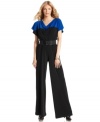 A colorblocked cowlneck petite jumpsuit from AGB makes an effortlessly chic option for evening!