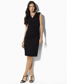 The Harvy exudes timeless polish in soft stretch jersey with crisp pressed pleats for a flattering, feminine sheath silhouette that elegantly hugs the body. The Harvy exudes timeless polish in soft stretch jersey with crisp pressed pleats for a flattering, feminine sheath silhouette that elegantly hugs the body.