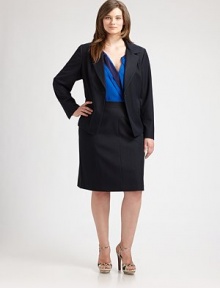 Inspired by the classic menswear staple, this jacket is decidedly feminine with a sleek silhouette and well-placed seams to perfectly complement your shape.Notched collarLong sleevesButton closureWelt pockets Back ventsFully linedAbout 26 from shoulder to hem75% polyester/20% viscose/5% rayonDry cleanImported