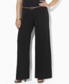 One of the season's most versatile pieces, Lauren Ralph Lauren's plus size pant is tailored in smooth matte jersey and features a wide flowing leg for a flattering silhouette.