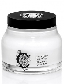 A sumptuous blend of choice ingredients, rich butter combines the renowned soothing properties of rose floral water with the radiance boosting effects of organic honey and the long-term protection of argan oil which nourishes even the driest, sensitive skin.It leaves the skin glowing and delicately perfumed. Does not contain parabens, synthetic coloring agents or sulfates. Glass jar with black Bakelite screw cap. A sumptuous blend of choice ingredients, rich butter combines the renowned soothing properties of rose floral water with the radiance boosting effects of organic honey and the long-term protection of argan oil which nourishes even the driest, sensitive skin.It leaves the skin glowing and delicately perfumed. Does not contain parabens, synthetic coloring agents or sulfates. Glass jar with black Bakelite screw cap.