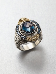 An elegant design with beautiful faceted London blue topaz and blue topaz stones set in sterling silver and accented with 18k gold. Sterling silver18k goldBlue topazLondon blue topazWidth, about 1Imported 