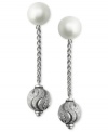 Elegance defined. EFFY Collection's ball drop earrings feature cultured freshwater pearl posts (8mm) and polished silver drops. Set in sterling silver. Approximate drop: 1-3/4 inches.