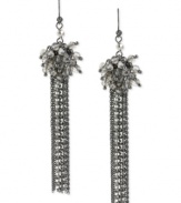 Eclectic elegance. This pair of linear earrings from Kenneth Cole New York is crafted from hematite-tone mixed metal with silver-tone faceted beads clustered together and a multi-chain fringe effect for postmodern appeal. Approximate drop: 4-1/4 inches.