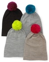 Brighten up dreary days with the vibrant pom-pom atop Aqua's cool, slouchy hat.