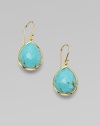From the Rock Candy Collection. At once elegant and earthy, teardrops of sparkling turquoise are richly framed in 18k gold.Turquoise 18k gold Length, about 1¼ Ear wire Imported