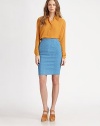 A classic pencil skirt is given a modern twist, with ultra-soft fabric for extra comfort. Dual front functional pocketsPrincess seamsSide zip closureAbout 22 from natural waist98% cotton/2% elastaneDry cleanImportedModel shown is 5'11 (180cm) wearing US size 4.