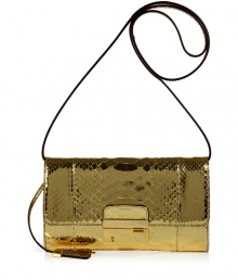 Inject solid gold glamour into your cocktail look with this metallic snake print clutch from Michael Kors - Classic envelope shape, front lock clasp with gold-tone hardware, key charm detail, snake-embossed metallic leather - Style with a figure-hugging cocktail ensemble and statement heels Inject solid gold glamour into your cocktail look with this metallic snake print clutch from Michael Kors - Classic envelope shape, front lock clasp with gold-tone hardware, key charm detail, snake-embossed metallic leather - Style with a figure-hugging cocktail ensemble and statement heels