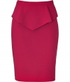 A vibrant, ripe raspberry hue and an of the moment peplum embellishment lend this Matthew Williamson wool skirt its fashionable flair - Curve-hugging pencil cut with slim banded waist and decorative draped peplum - Zips at back - Seamlessly transitions from the office to parties, openings and dinners - Pair with a silk blouse, a button down or a fitted pullover and sandals or ankle booties