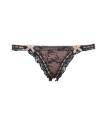 Get the sultry glamorous look of a vintage 1950s pin up girl in Von Follies by Dita Von Teeses black and nude stretch mesh thong - Sheer black stretch lace over nude front, tonal stitched satin trim, ruffled stretch lace trim, sheer mesh back - Thong back - Wear with the matching balconette bra for a seriously seductive look Get the sultry glamorous look of a vintage 1950s pin up girl in Von Follies by Dita Von Teeses black and nude stretch mesh thong - Sheer black stretch lace over nude front, tonal stitched satin trim, ruffled stretch lace trim, sheer mesh back - Thong back - Wear with the matching balconette bra for a seriously seductive look
