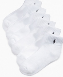 Ralph Lauren's signature quality and comfort in a six pack of affordable cotton socks. Ralph Lauren's signature quality and comfort in a six pack of affordable cotton socks.