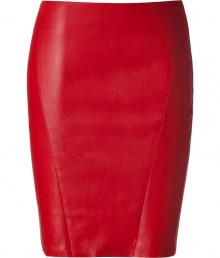 Inject rock n roll-inspired style into your look with this sultry red leather skirt from Jitrois - Front seam details, fitted silhouette, concealed back zip closure - Pair with an oversized top, sky-high platform pumps, and an embellished clutch