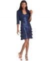 R&M Richards' petite dress and jacket looks sweetly sophisticated with sequined lace detail and a fully tiered skirt.