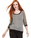 Metallic details add shimmer and shine to this Bar III striped sweater -- perfect for unexpected daytime glam!