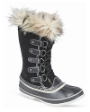 Lace-up cold weather boots with a faux fur cuff that's perfect for the slopes or a walk through wintry urban streets.