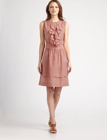 A charming style with a ruffled front in a pretty print. Jewel neck with button detailSleevelessRuffled frontSide zip closureWide waistbandTiered skirtAbout 38 from shoulder to hem60% cotton/40% silkDry cleanImported Model shown is 5'9½ (176cm) wearing US size 4.OUR FIT MODEL RECOMMENDS ordering true size. A charming style with a ruffled front in a pretty print. Jewel neck with button detailSleevelessRuffled frontSide zip closureWide waistbandTiered skirtAbout 38 from shoulder to hem60% cotton/40% silkDry cleanImported Model shown is 5'9½ (176cm) wearing US size 4.OUR FIT MODEL RECOMMENDS ordering true size.