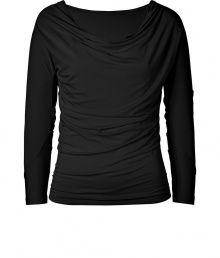With a luxurious feel and flattering modern drape, Donna Karans black top is as chic as it is versatile - Softly draped neckline, asymmetrical draping - Form-fitting - Wear with tailored trousers and flats, or a pencil skirt and heels With a luxurious feel and flattering modern drape, Donna Karans black top is as chic as it is versatile - Softly draped neckline, asymmetrical draping - Form-fitting - Wear with tailored trousers and flats, or a pencil skirt and heels