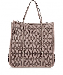 Elevate your daily look with this ultra-luxe mesh-like leather bag from Valentino - Small stud detailed shoulder straps, large carryall shape, crisscross mesh-like leather detailing with rivets, studded side straps detail - Perfect for everyday use, or for traveling in style Elevate your daily look with this ultra-luxe mesh-like leather bag from Valentino - Small stud detailed shoulder straps, large carryall shape, crisscross mesh-like leather detailing with rivets, studded side straps detail - Perfect for everyday use, or for traveling in style