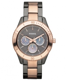 Smoky hues and warm rose tones create a unique blend on this precise chronograph watch from Fossil. Smoky hues and warm rose tones create a unique blend on this precise chronograph watch from Fossil.