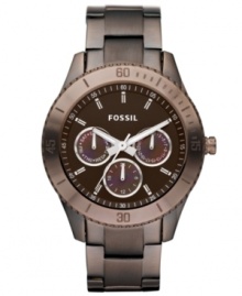 This classic Stella collection chronograph gets a modern update with an allover espresso-hued design, by Fossil.