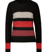 Style and comfort come together in this wool-mohair  sweater with colorful strips by Rag & Bone - Features a round neck, long sleeves and ribbed cuffs - Flattering, waisted silhouette - Pair with skinny jeans and mini skirts, with understated boots and favorite oversized handbag